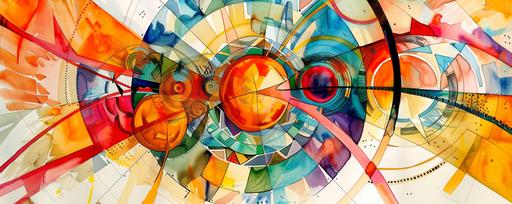 sectioned by divisions, Spirograph abstract like half oranges and red ribbon junction, kaleidoscopic art watercolor and alcohol ink, infographic time line, Pixar, in abstract art Basquiat, Kandinsky, Picasso style --ar 5:2