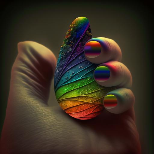 a hand with rainbow nail polish. HDR