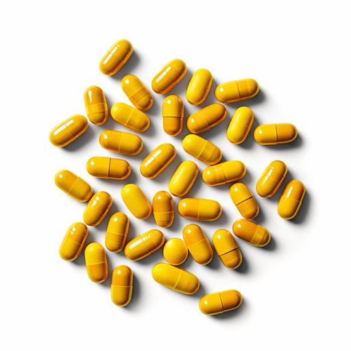 yellow pill capsules on a white background --v 5.1