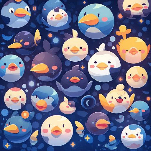set of emojis of a trendy rubber duck, in the style of anime inspired, bubbles, kidcore, quirky character designs, i can't believe how beautiful this is, subtle coloring --niji 5 --style scenic --q 5 --s 250