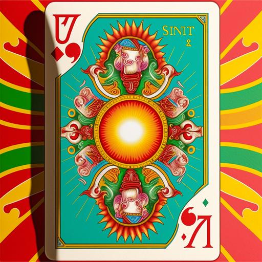 seven of suns Italian playing card artistic bright colours --v 4