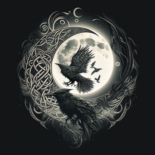 shadow dragon raven Celtic knot smoke haze moon overhead
