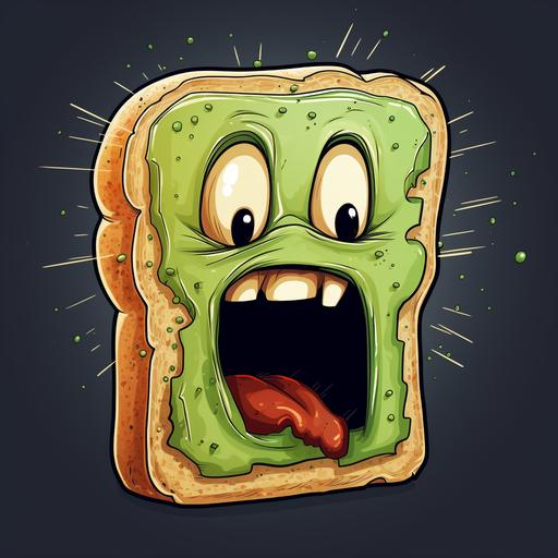 shape:  , zombie, toast, zombie toast, face, eyes, mouth, cartoon, toast shape, funny face, toast zombie, 2 eyes, face, mouth, smile, zombie, comic, marvel, 80's, , skin, green, disney, pixar, dreamworks, cute, pretty zombie, transparent background, transparent backdrop, vector, png, shape of toast, military patch, army logo, militant, honor, bread, plain background