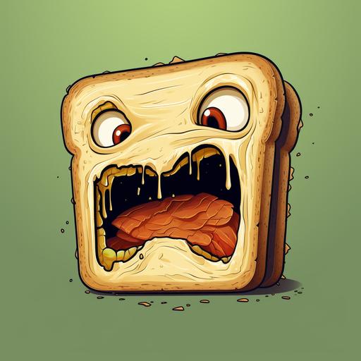 shape:  , zombie, toast, zombie toast, face, eyes, mouth, cartoon, toast shape, funny face, toast zombie, 2 eyes, face, mouth, smile, zombie, comic, marvel, 80's, , skin, green, disney, pixar, dreamworks, cute, pretty zombie, transparent background, transparent backdrop, vector, png, shape of toast.