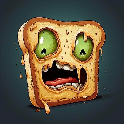 shape:  , zombie, toast, zombie toast, face, eyes, mouth, cartoon, toast shape, funny face, toast zombie, 2 eyes, face, mouth, smile, zombie, comic, marvel, 80's, , skin, green, disney, pixar, dreamworks, cute, pretty zombie, transparent background, transparent backdrop, vector, png, shape of toast.