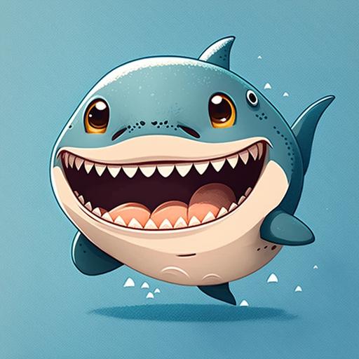 cute shark cartoon chibi style, happy shark, smiling shark , no teeth shark, cute cartoon style