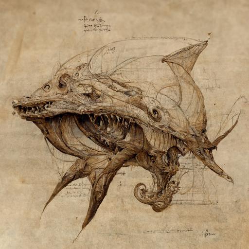 shark dragon creature sketch by leonardo da vinci