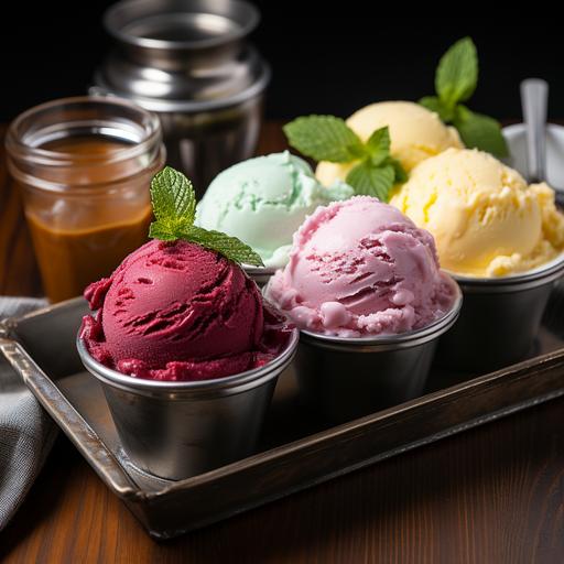 (shave ice, ice pops, sorbet, snow cones), on fruit purées such as sorbet, on milk and cream most ice creams, sundae, sherbet, on custard frozen custard and some ice creams, on mousse semifreddo charcuterie --c 50 --v 5.2 --s 750