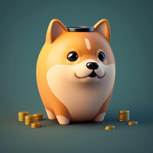 shiba dog in piggy bank style cartoon 2d