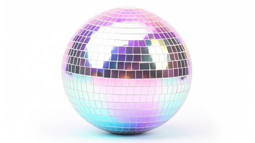 shinny pastel color disco mirror ball isolated on a white background, 4k, --ar 16:9