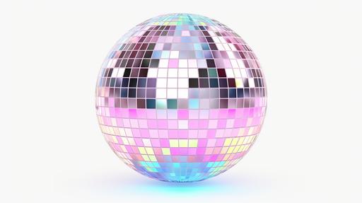shinny pastel color disco mirror ball isolated on a white background, 4k, --ar 16:9