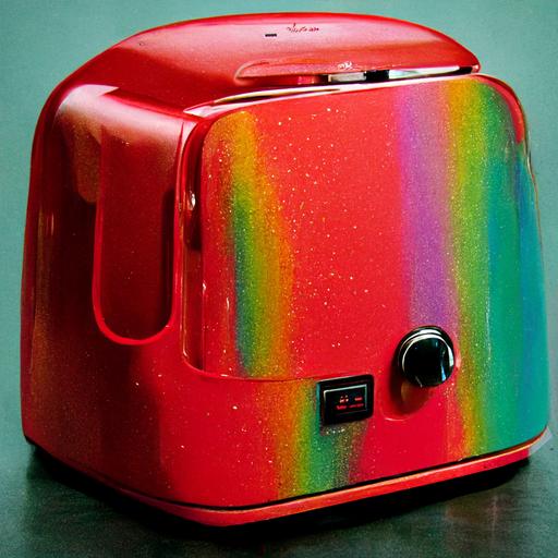 shiny red toaster making rainbow bread in the style of Yayoi Kusama