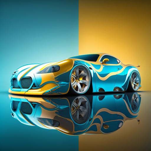 shiny sports car image light blue and yellow color, modeling style