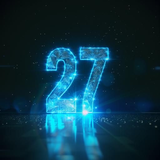 show the number 27 in a blue lens flare font 8k conem