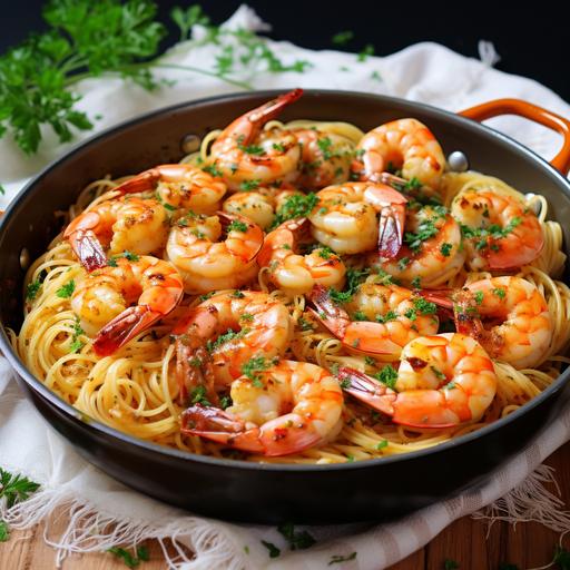 shrimp baked in butter with garlic and spaghetti