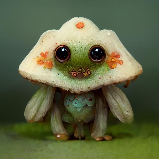shy little cute frog mushroom hybrid creature