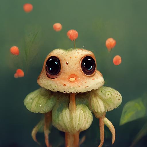 shy little cute frog mushroom hybrid creature