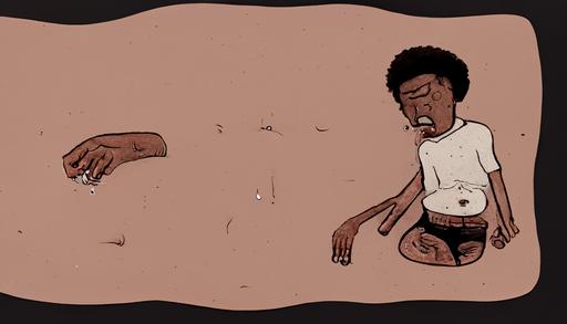 storyboard sequential black student feeling physically ill to his stomach cartoon --ar 16:9