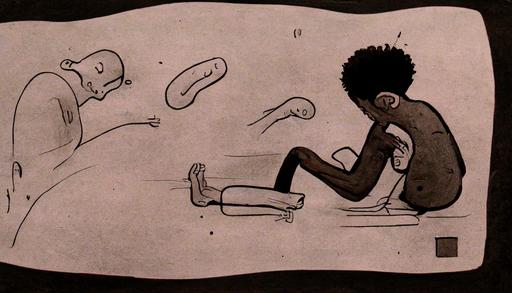 storyboard sequential black student feeling physically ill to his stomach cartoon --ar 16:9