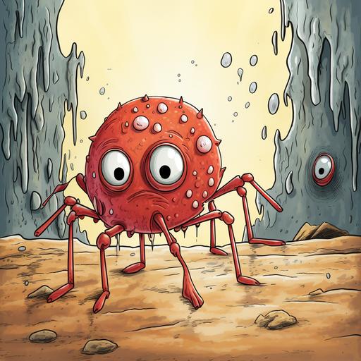 sick spider mite cartoon