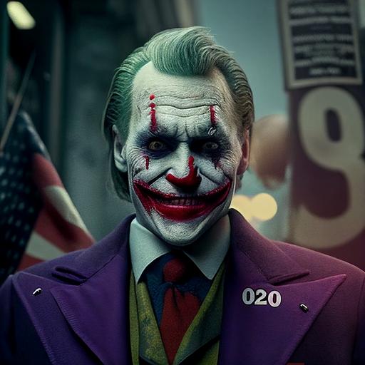 hyper real, photographic Presidential poster for 2024 of The Joker for President