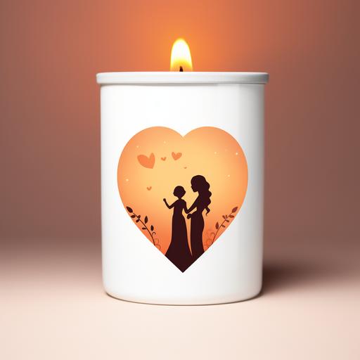 silhouette logo mother daughter candle in a heart warm colors, flat