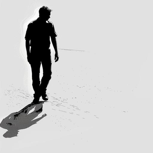 silhouette of a man walking casting a shadow in comic style --v 6.0
