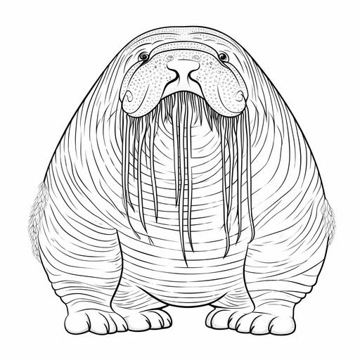 silly cartoon style walrus for kids coloring page, low detail, no shading, no color, thick lines