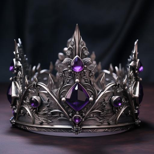 silver crown, amethysts, realistic, modern