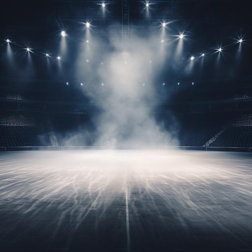 silver floor, navy background, and a white spotlight shining down as if it's a player introduction at a sporting event, white fog rising, navy smoke