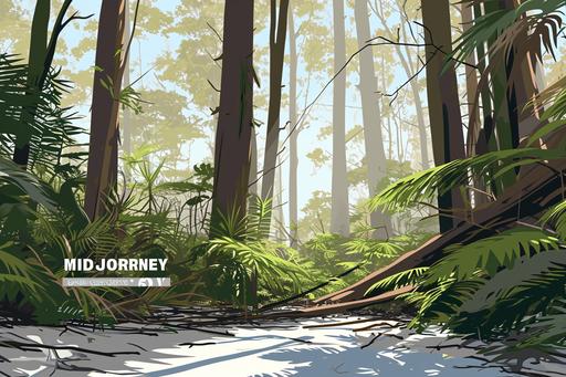 simle vector art, a carboniferous forest that spells out the word 