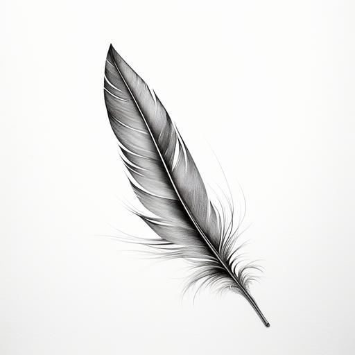 simole feather on whote background, realism, black and gray, smoth tone