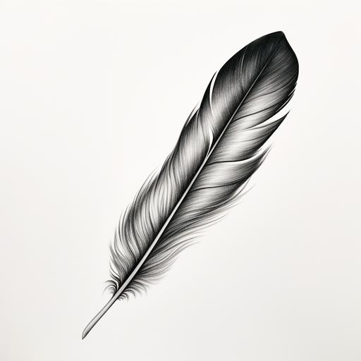 simole feather on whote background, realism, black and gray, smoth tone