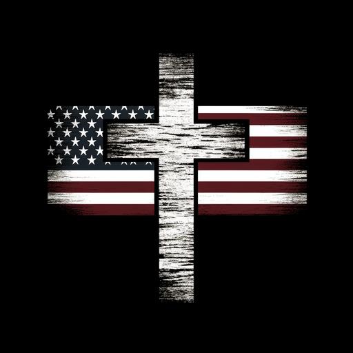 simple black and white american flag with a cross in the center