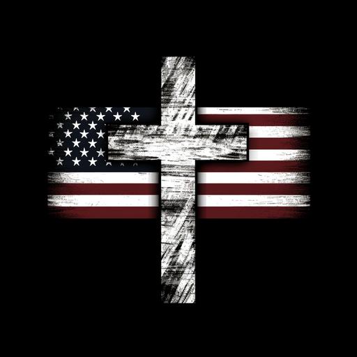 simple black and white american flag with a cross in the center