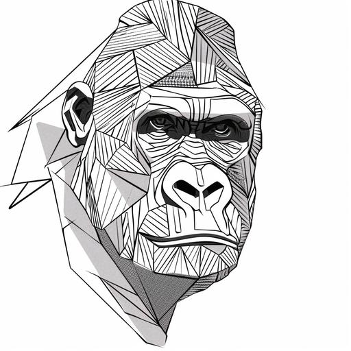 simple black and white line art of gorilla ape head minimal lines