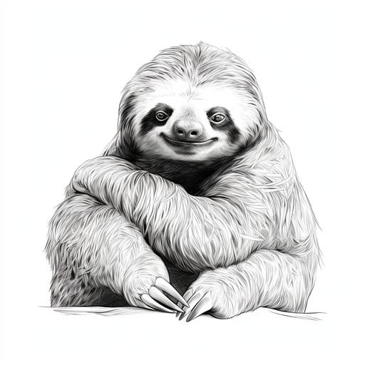 simple black and white minimalist line drawing of a sleepy three-toed-sloth seperated background