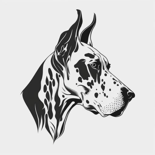 simple black and white only great dane head logo, white background --q 0.5 --s 50