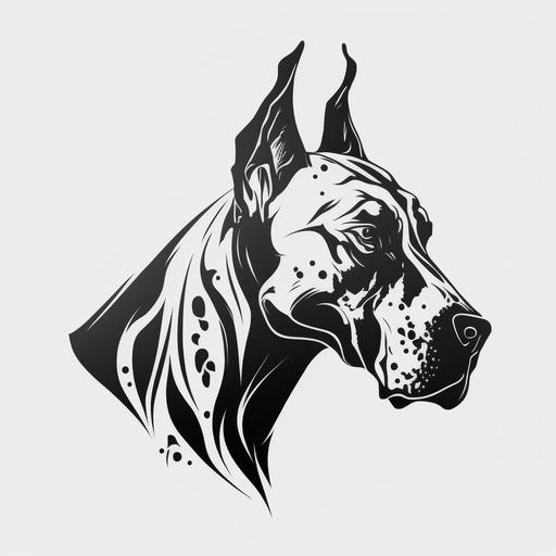 simple black and white only great dane head logo, white background --q 0.5 --s 50