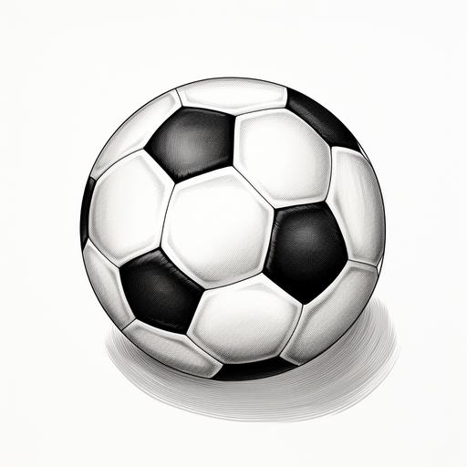 simple black and white sketch of soccer ball, white background