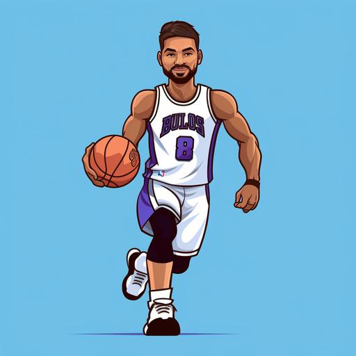simple cartoon, simple lines, early 2000s, retro white NBA player, holding basketball, with plain light blue jersey and jordan 1 high tops