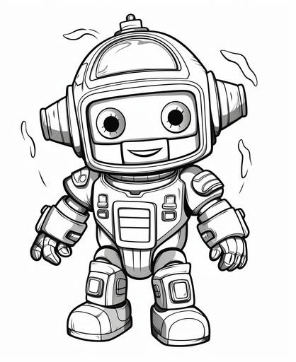 simple coloring page for toddlers, robot dressed up as a firefighter, cartoon style, thick lines, low detail, no shading. White background. no color. --ar 9:11