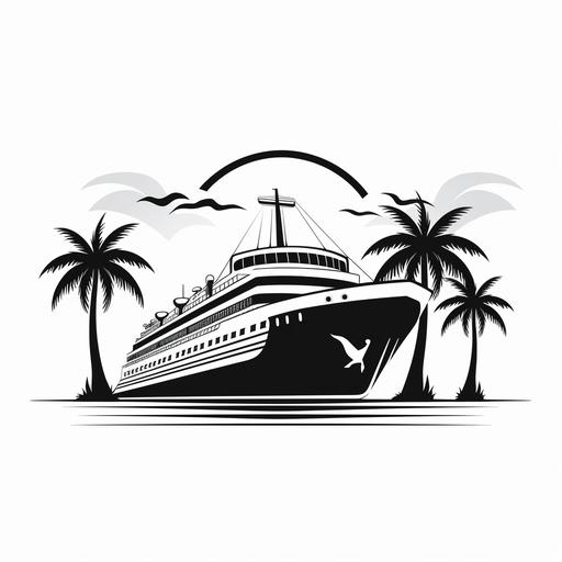 simple cruise line with palm trees, black and white logo