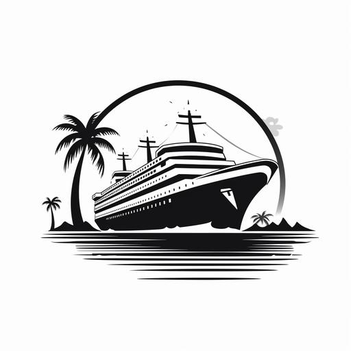 simple cruise line with palm trees, black and white logo