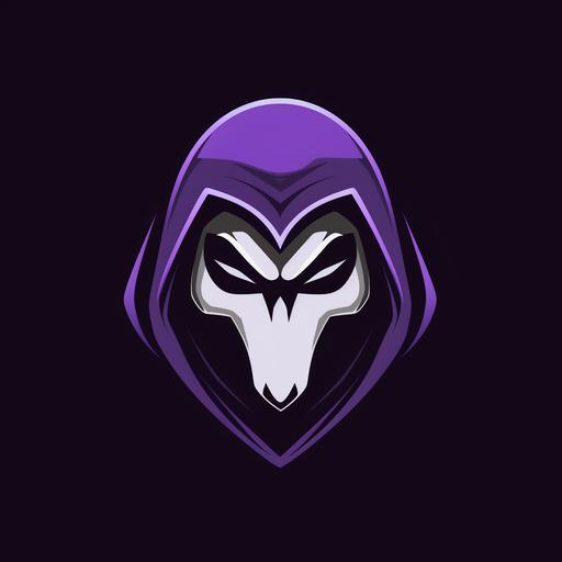 simple flat Phantom head logo, black, purple silver, eyes are a silloet