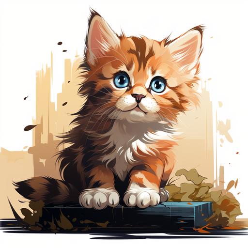 simple illustration style, orange and white kitten, cute, white background, color, just eyes looking above, front view, paws near her face v5.2 --s 750