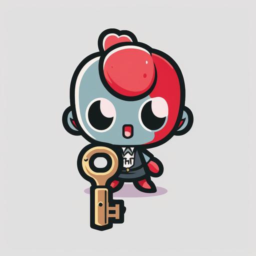 simple key mascot gaming, cute, japanese style, clip art, 2d, vector