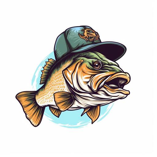 simple large mouth bass logo for a hat, on white background