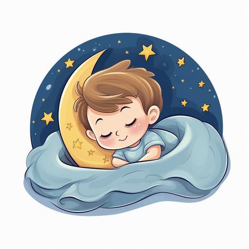 simple moon sleeping funny cartoon for toddler in white background