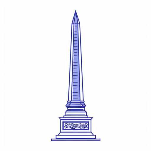 simple obelisk at place de la concorde vector logo, simple line art style, royal blue on white background, no shadows, hand drawn, flat design, high resolution, professional illustration --ar 1:1